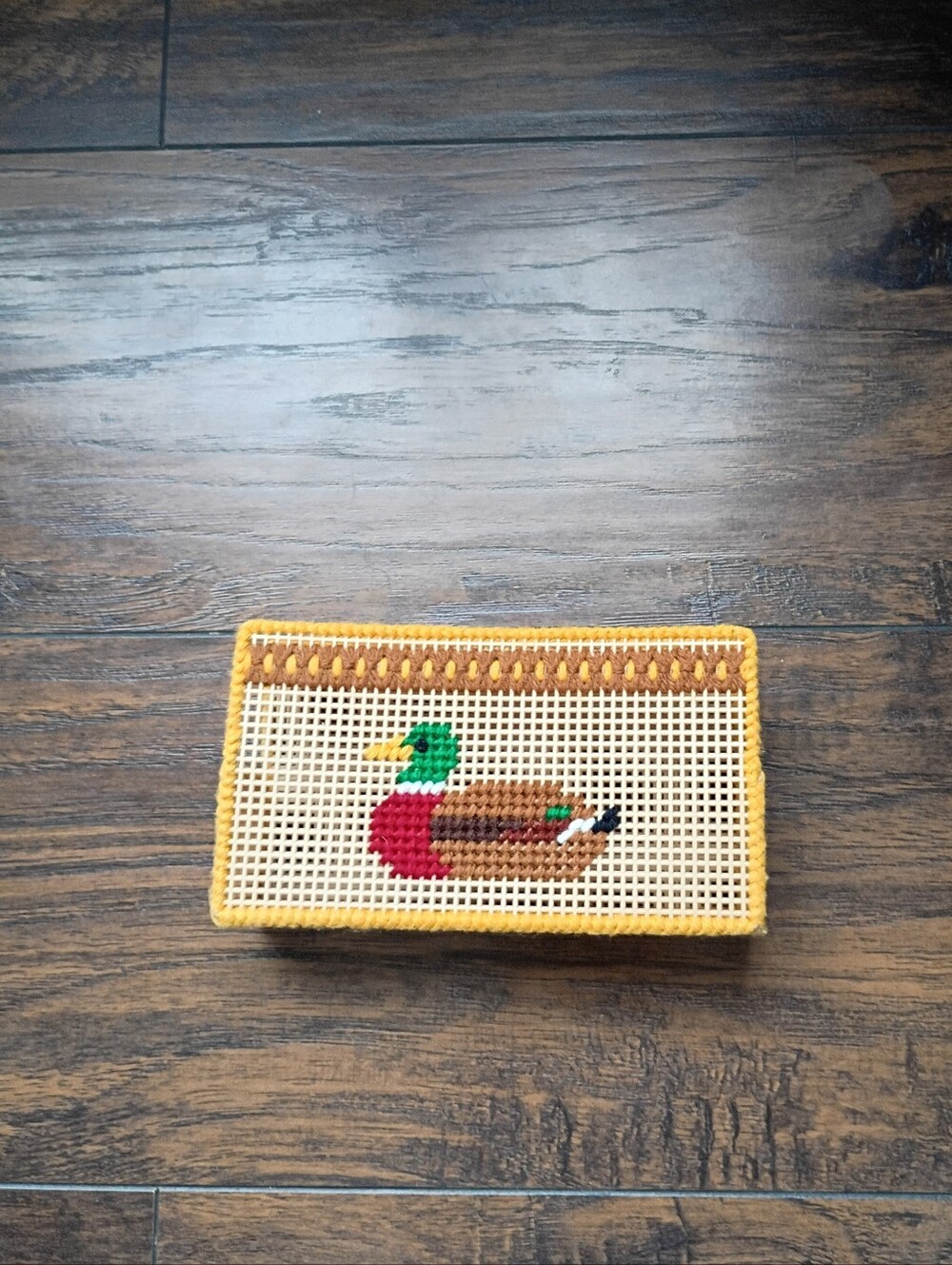 Cozy Cabin Duck Needlepoint Napkin Holder in Yellow and Multicolor